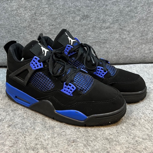 Air Jordan 4 Retro Black Blue Thunder Mens Sneakers Athletic Shoes Size 11 - Picture 1 of 11